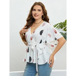 Ladies Summer Print Lace-Up Top -Plus Size Dresses Shop 5d7c46966b502df8