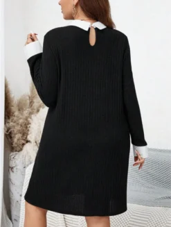Plus Size Women Loose Casual Fake Two-piece Set Contrast Color Dress -Plus Size Dresses Shop 5e4f82490ac88405