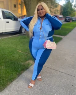 Plus Size Women Colorblock Top And Pant Casual Two-piece Set -Plus Size Dresses Shop 5e7ce8649db265a4