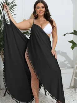 Plus Size Women One Piece Beach Skirt Irregular Suspender Skirt Tassel Dress