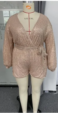 Women Sexy Lantern Long Sleeve Sequin Jumpsuit -Plus Size Dresses Shop 5eb002b1bacf208b