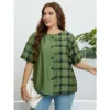 Summer Green Round Neck Plaid Casual Top -Plus Size Dresses Shop 5ebc1cfb08237520