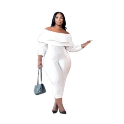 Women's Plus Size Loose Ruffle Off Shoulder Ribbed Jumpsuit -Plus Size Dresses Shop 5f15993f6a686890