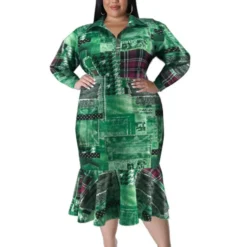 Plus Size Fall Women's Collared Open Long Sleeve Dress -Plus Size Dresses Shop 5f1a6a41c939da0f