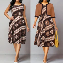 Plus Size Women Printed Dress And Jacket Two-Piece Set -Plus Size Dresses Shop 5f56c5de64a7764d