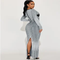 Plus Size Women's Round Neck Slit Long Sleeve Dress