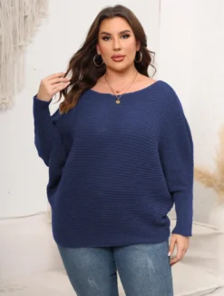 Women's Pullover Woven Sweater Plus Size Women's Autumn And Winter Bat Sleeves Loose Sweater -Plus Size Dresses Shop 5ff0543c4288c083