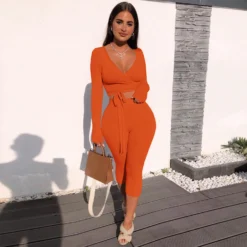 Autumn And Winter Plus Size Women's Solid Color Long Sleeve 7-Point Pants Sexy Casual Two Piece Set 24 Autumn And Winter Plus Size Women's Solid Color Long Sleeve 7-Point Pants Sexy Casual Two Piece Set -Plus Size Dresses Shop 601381ac10193092