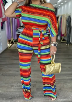 Slim Fit Fashionable Autumn And Winter Striped Jumpsuit