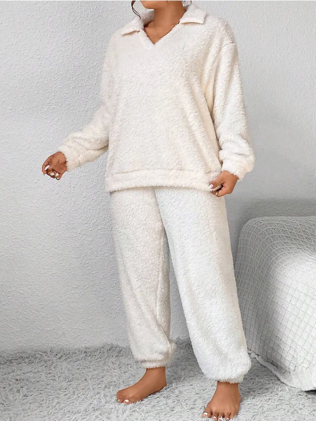 Plus Size Women Winter Solid Top And Pant Casual Two-piece Set 5 Plus Size Women Winter Solid Top And Pant Casual Two-piece Set - Image 3