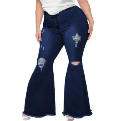 Trendy Slim Wide Leg Ripped Plus Size Bell Bottom Denim Pants -Plus Size Dresses Shop 61228229968c770f