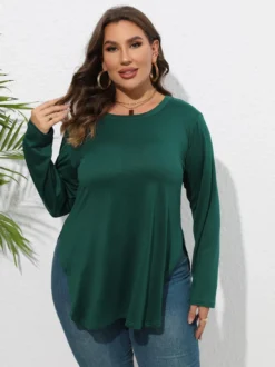Plus Size Women Long Sleeve Solid Casual Cropped T-Shirt -Plus Size Dresses Shop 612c9499a45eed49