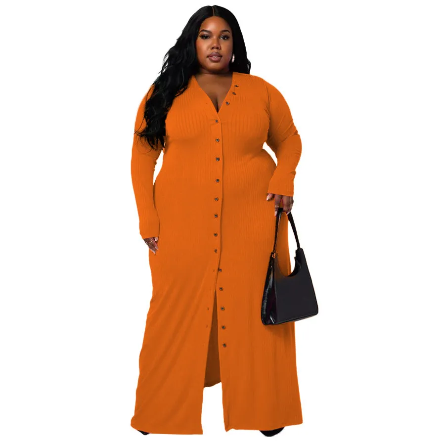 Plus Size Women Long Sleeve Ribbed Slit Dress 12 Plus Size Women Long Sleeve Ribbed Slit Dress - Image 10