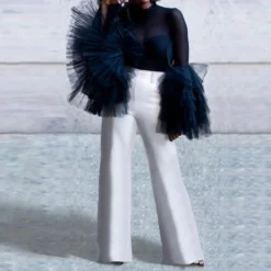 Women Bell Bottom Sleeve Mesh See-Through Top -Plus Size Dresses Shop 6207d35d23980a49