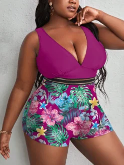 Plus Size Women Patchwork Printed One-piece Swimwear -Plus Size Dresses Shop 62f99007d53d170a