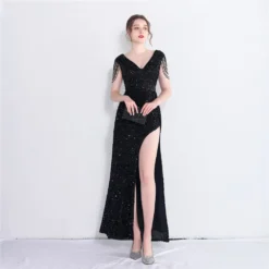 Sexy Slit V-neck Long Sequins Plus Size Beauty Formal Party Evening Dress -Plus Size Dresses Shop 631e52008731bd2e