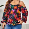 Plus Size Women Graffiti Print Puffed Sleeves Top -Plus Size Dresses Shop 633da0591d0f5d70