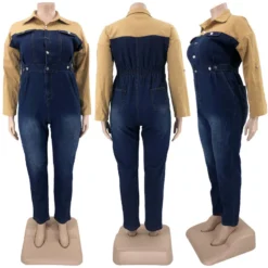 Plus Size Women's Denim Contrast Jumpsuit -Plus Size Dresses Shop 63e75c40a73da8ab