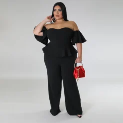 Women'S Sexy Off-Shoulder Short-Sleeve Wide-Leg Jumpsuit -Plus Size Dresses Shop 64493f7c8f6898d7