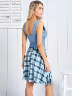 Plus Size Women Deep V Plaid Patchwork Loose Dress -Plus Size Dresses Shop 64ab866a91a14baa