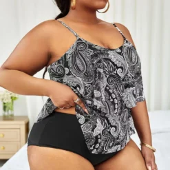 Print High Waist Two Piece Plus Size Tankini Swimsuit -Plus Size Dresses Shop 65086f622a2d9a2e