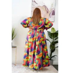 Plus Size Dress Chic Print Fashion Button Loose Long Sleeve Dress -Plus Size Dresses Shop 65101d746c67f7f2