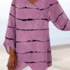 Autumn And Spring Women's Fashion Casual Stripe Printed V-neck Long Sleeve T-Shirt -Plus Size Dresses Shop 657b3de45143757d