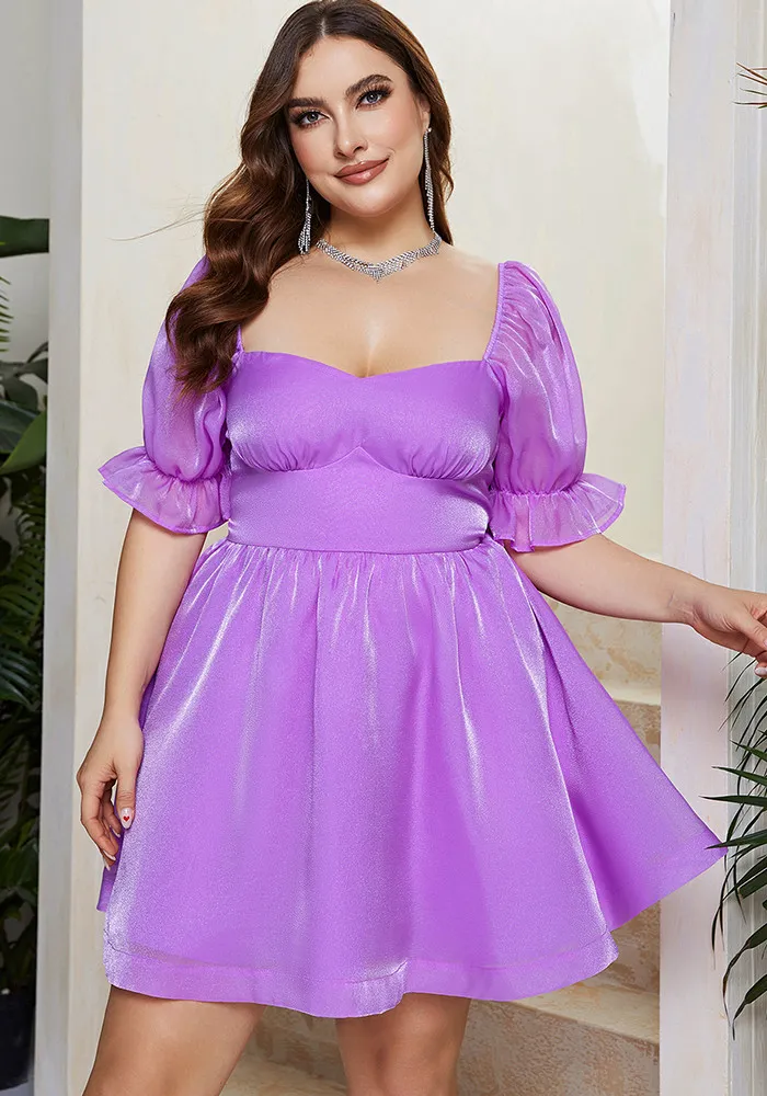 Plus Size Women French Puff Sleeve Square Neck Dress 6 Plus Size Women French Puff Sleeve Square Neck Dress - Image 4