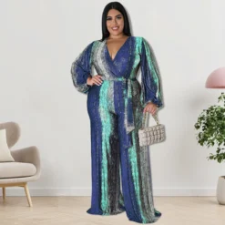 Plus Size Women's Clothing Fall V-Neck Long Sleeve Jumpsuit -Plus Size Dresses Shop 6615905a264b1912