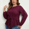 Autumn And Spring Women'S V-Neck Long-Sleeved Purple Shirt Tie Top -Plus Size Dresses Shop 662dc9d14fb8cfc1