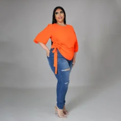 Summer Solid Color Round Neck Ladies T-Shirt Plus Size Irregular Long Sleeve Top -Plus Size Dresses Shop 667820c1a0f186b9