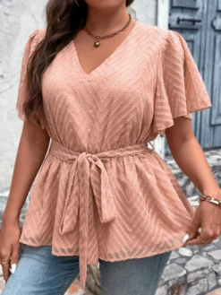 Belly Cover Summer Loose Plus Size Half Short Sleeves Chic V-Neck Top -Plus Size Dresses Shop 6692cd64e154f7e7