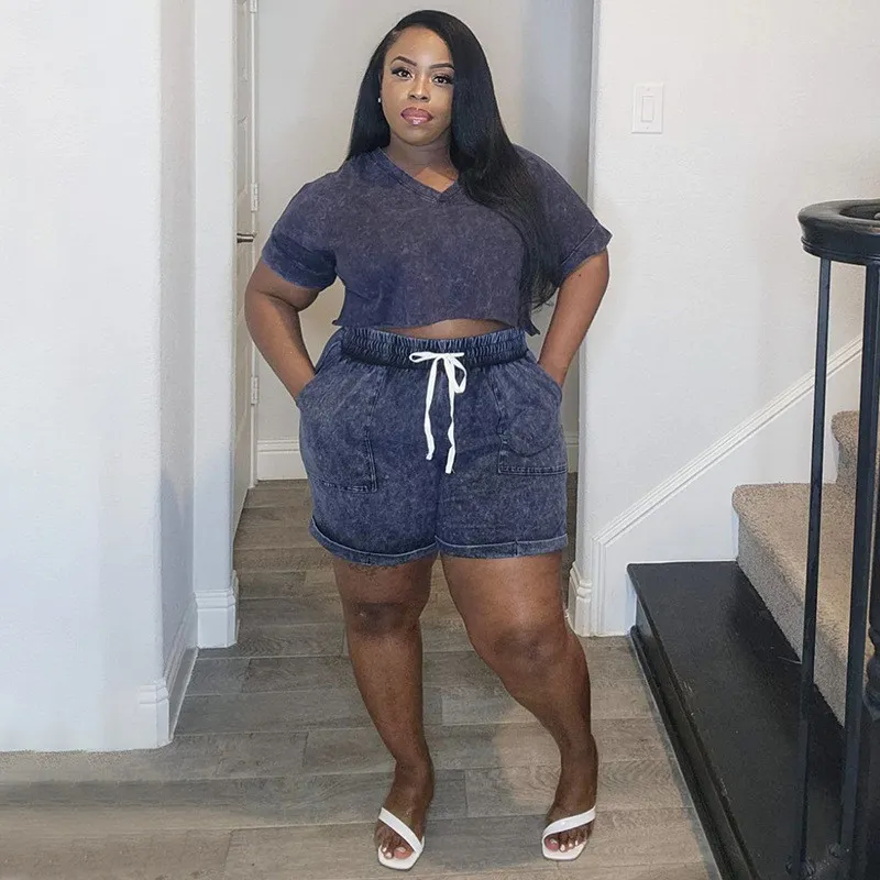 Plus Size Women Print Stretch Short Sleeve Top And Shorts Casual Two Piece Set 13 Plus Size Women Print Stretch Short Sleeve Top And Shorts Casual Two Piece Set - Image 11