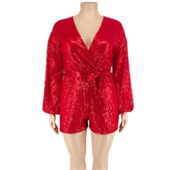 Plus Size Women's Sequins Long Sleeve V Neck Rompers -Plus Size Dresses Shop 66a2fe5d4e663d29