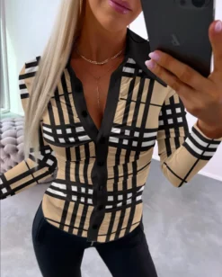 Plus Size Women Fall Sexy V-Neck Printed Shirt -Plus Size Dresses Shop 66b959db96685ff7