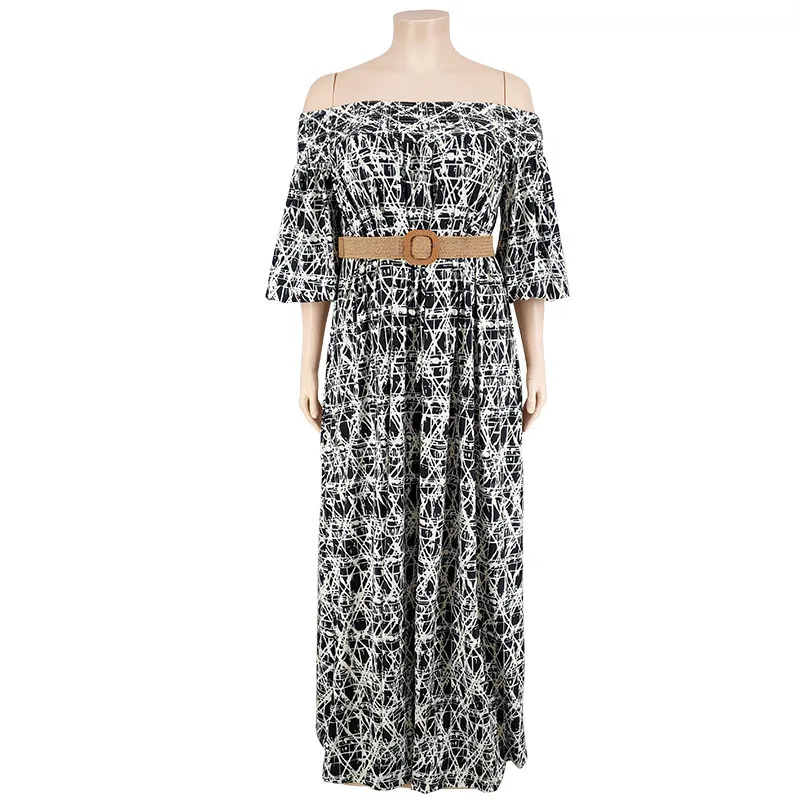 Plus Size Women Fall Off Shoulder Long Sleeve Dress With Belt 10 Plus Size Women Fall Off Shoulder Long Sleeve Dress With Belt - Image 8