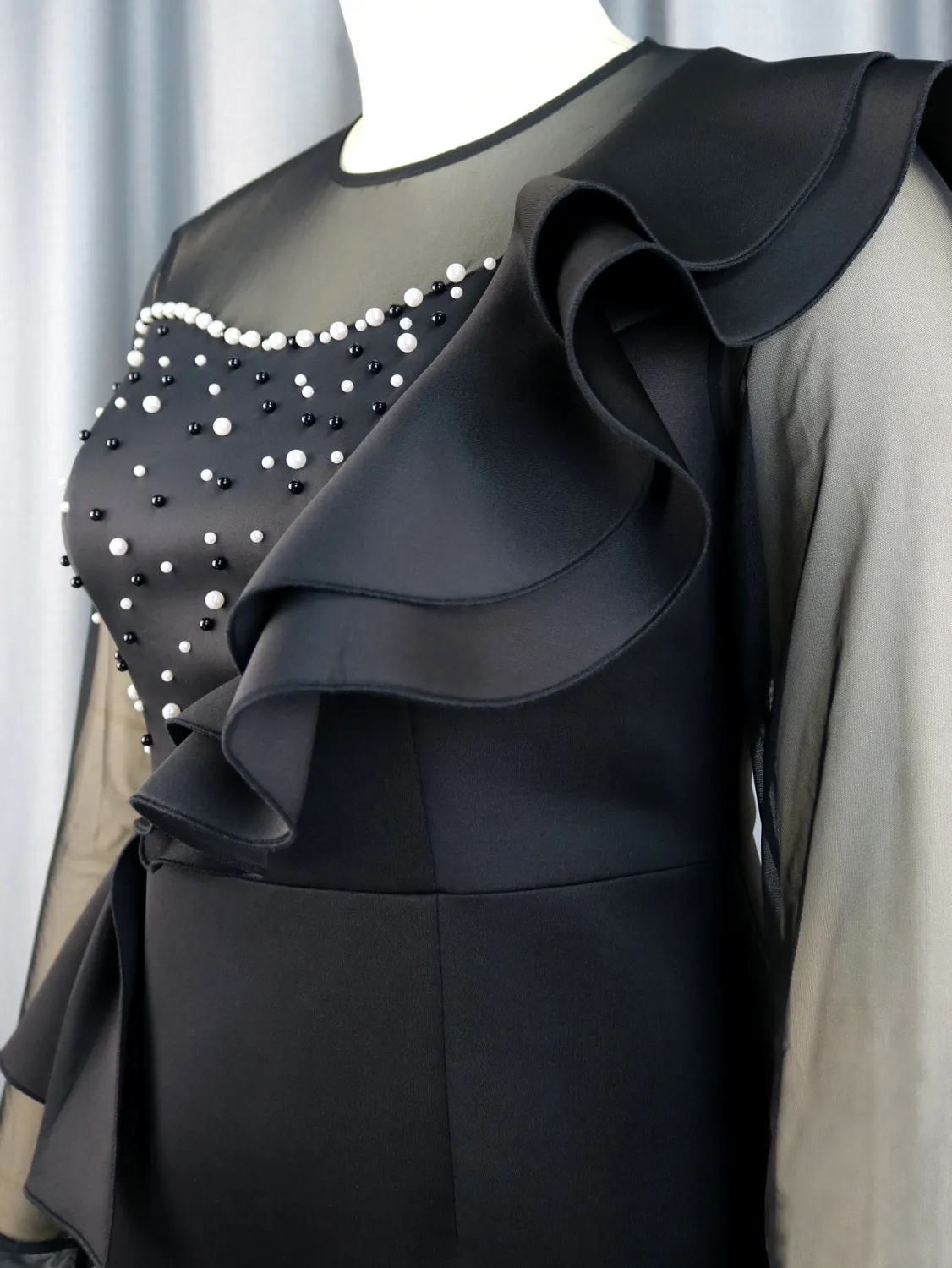 Women See-Through Mesh Beading Ruffle Edge Dress 14 Women See-Through Mesh Beading Ruffle Edge Dress - Image 12