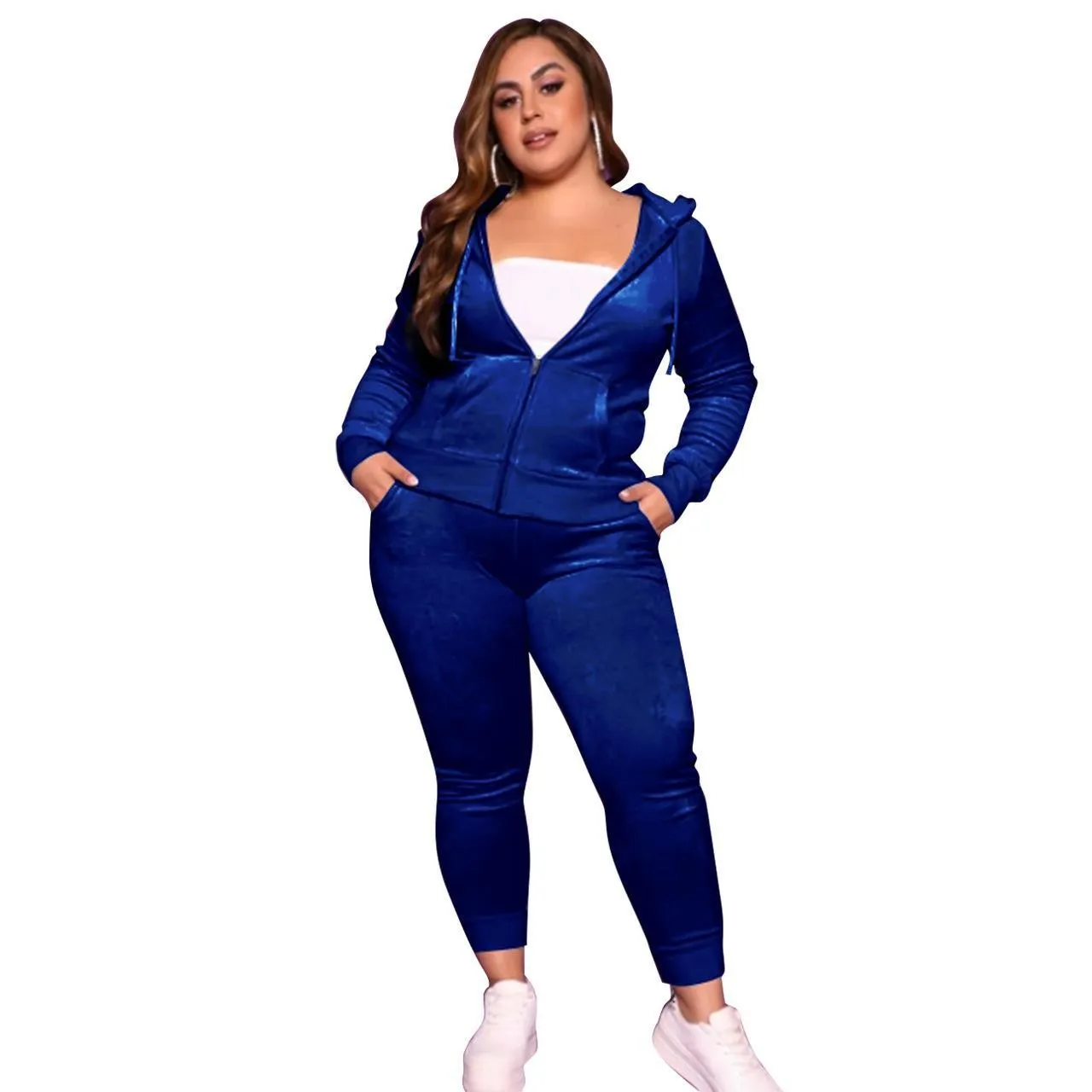 Plus Size Women Fall/Winter Solid Velvet Casual Top And Pant Two-piece Set 15 Plus Size Women Fall/Winter Solid Velvet Casual Top And Pant Two-piece Set - Image 13