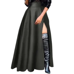 Plus Size Women Pu-Leather Zipper Slit Skirt -Plus Size Dresses Shop 6883f0c44e06643c