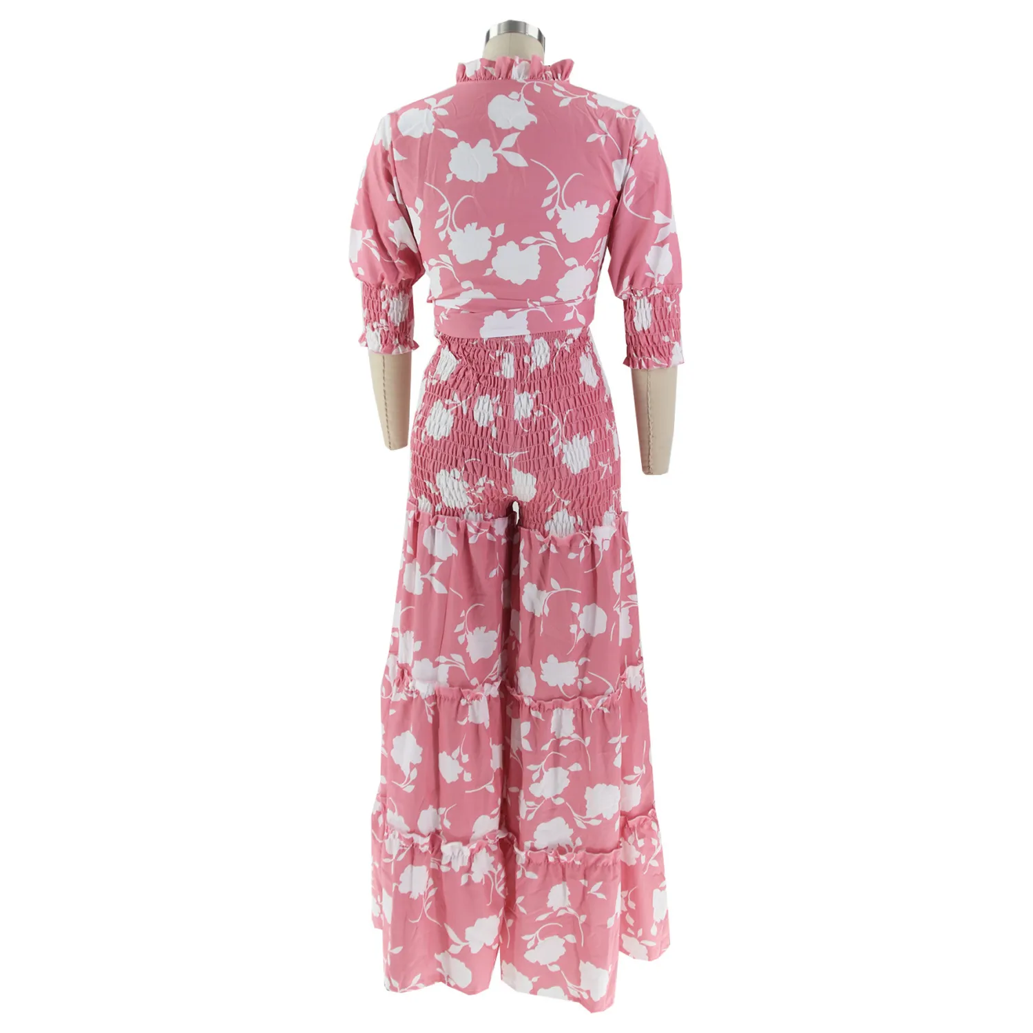 Women's Lace-Up Printed Two-Piece Suit Wide Leg Pants Plus Size 3 Women's Lace-Up Printed Two-Piece Suit Wide Leg Pants Plus Size