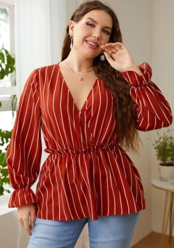 Women Loose Striped Patchwork Turndown Collar Shirt -Plus Size Dresses Shop 6943126c09a1390a