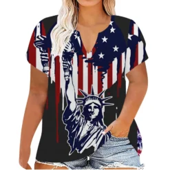 Plus Size Women Printed Summer Short Sleeve V-Neck T-Shirt -Plus Size Dresses Shop 69652d5e775d0553