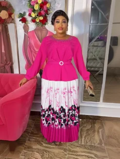 Plus Size African Women Chic Top+ Printed Pleated Skirt Two-piece Set -Plus Size Dresses Shop 6972e32b12a3bc6e