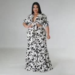 Women's Lace-Up Printed Two-Piece Suit Wide Leg Pants Plus Size 25 Women's Lace-Up Printed Two-Piece Suit Wide Leg Pants Plus Size -Plus Size Dresses Shop 6995dd35ea919b79