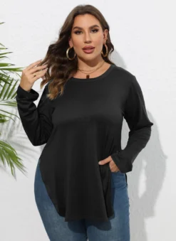 Plus Size Women Long Sleeve Solid Casual Cropped T-Shirt -Plus Size Dresses Shop 69c6fcfd9dec90b1