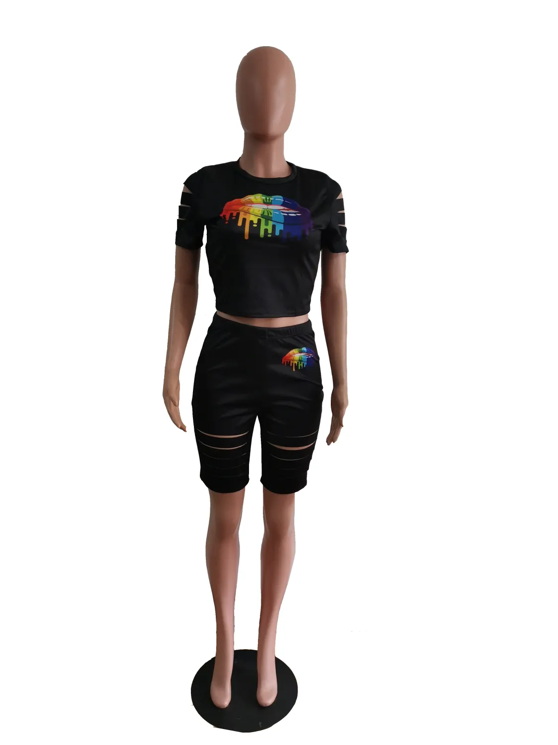 Plus Size Women Summer Print Short Sleeve Top And Short Two-Piece Set 9 Plus Size Women Summer Print Short Sleeve Top And Short Two-Piece Set - Image 7