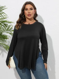 Plus Size Women Long Sleeve Solid Casual Cropped T-Shirt -Plus Size Dresses Shop 6aa4344000deac2a