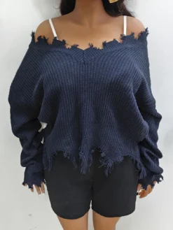 Plus Size WomenLoose V Neck Casual Sweater -Plus Size Dresses Shop 6b16c09002122ac0