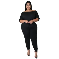 Short Sleeve Jumpsuit Women's Drawstring High Waist Slim Fit One-Piece Solid Track Pants -Plus Size Dresses Shop 6b85f422cf81c5c2