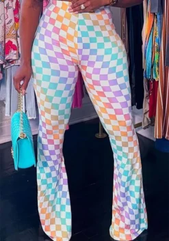 Plus Size Women Plaid Print Bell Bottom Pants -Plus Size Dresses Shop 6baa4a08272bf8be